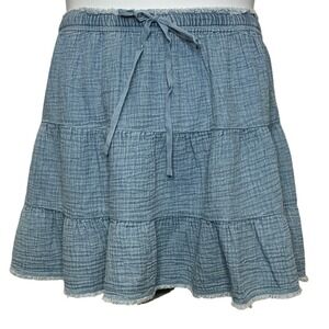 Aerie Womens Blue Tiered Gauze Mini Skirt Sz XL Cottagecore Boho Drawstring